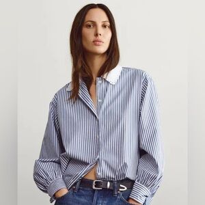 GAP x DÔEN Blue and White Striped Shirt with Embroidered Collar. Size small